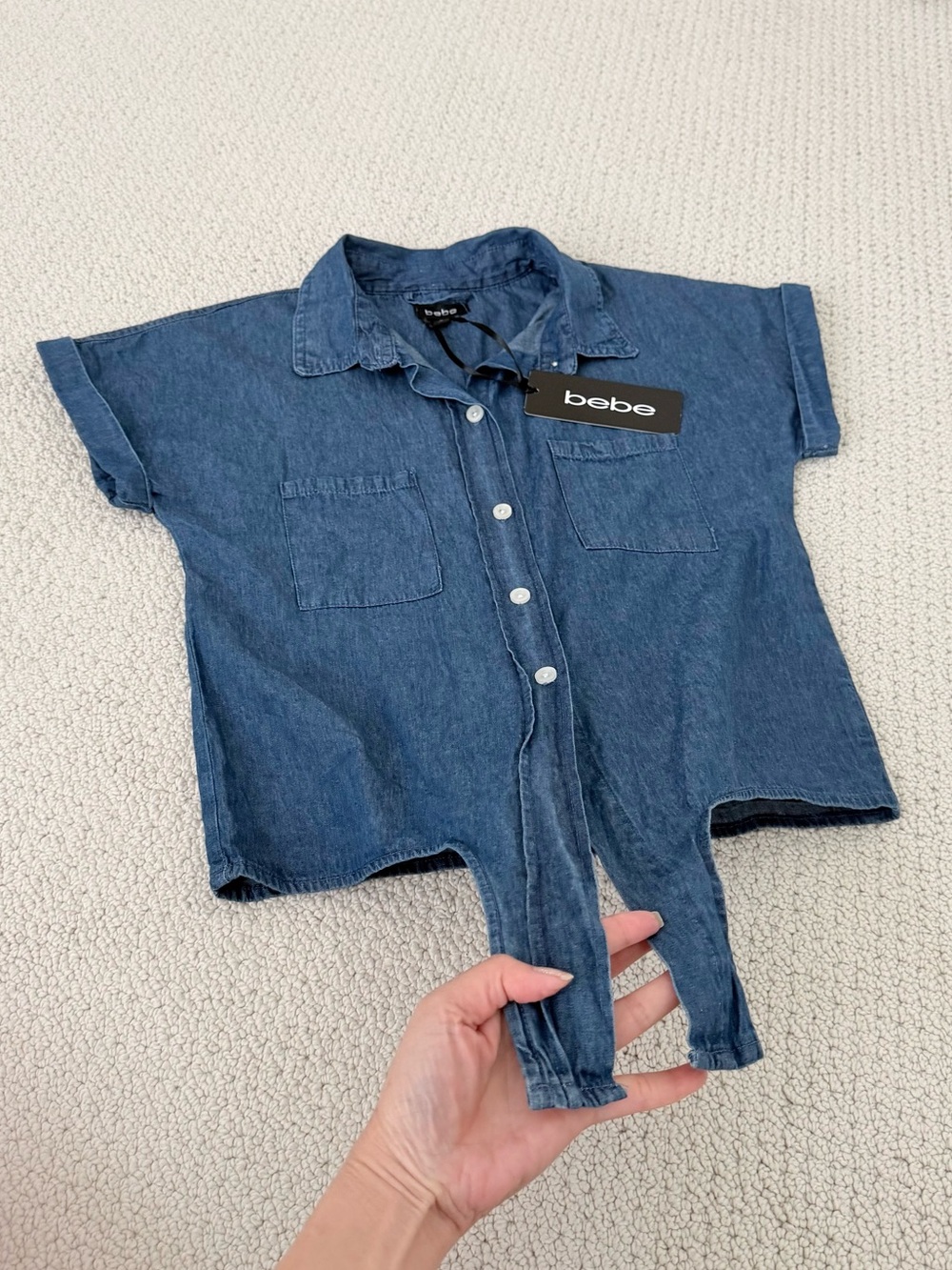 NWT Bebe Tie Front Denim Shirt - Picture 5 of 9